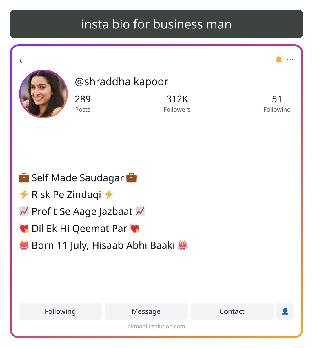 insta bio for business man
