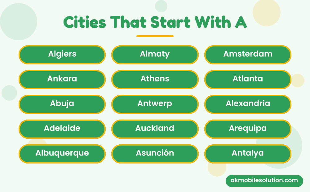 Cities That Start With A: Algiers, Almaty, Amsterdam, Ankara, Athens, Atlanta and more